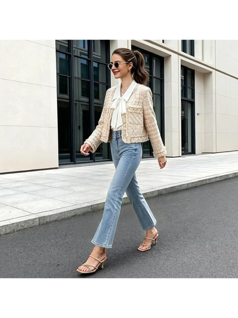 Women's Nude Summer Comfortable Open Toe Strappy Slides Kitten Heeled Sandals